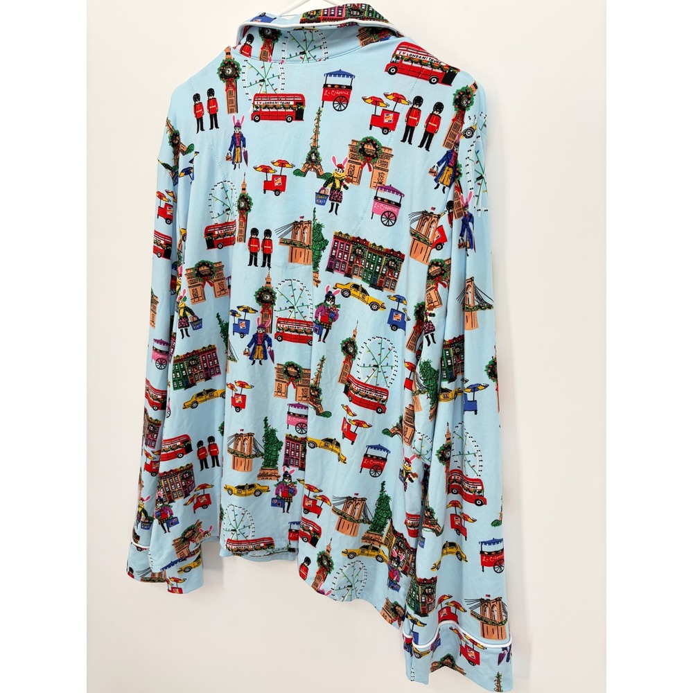 Beauty Sleep Social Pajama Top Womens 3X Blue Holiday City Print NWT Top Only